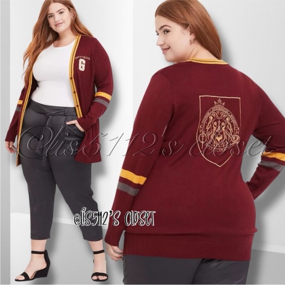 Torrid x Harry Potter Gryffindor Dark Red Varsity Boyfriend Cardigan 1X 14 16 - Picture 15 of 15